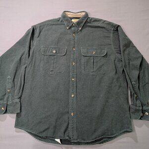 Vintage Cabelas Shirt Mens L Green Deerskin Soft Chamois Forest Double Pocket